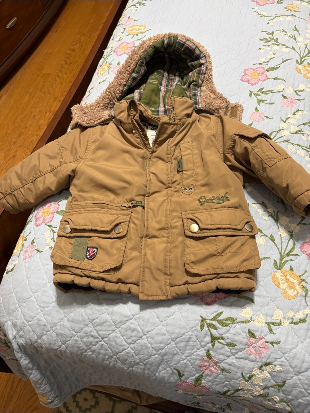Oshkosh B’gosh Winter Front Utility Fleece Lined Toddler Jacket w Hoodie Size 2